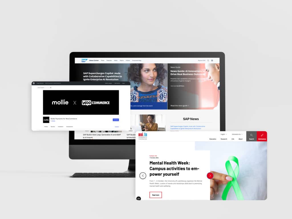 Examples of Enterprises Websites with WordPress: SAP News, Mollie, University of Luxembourg