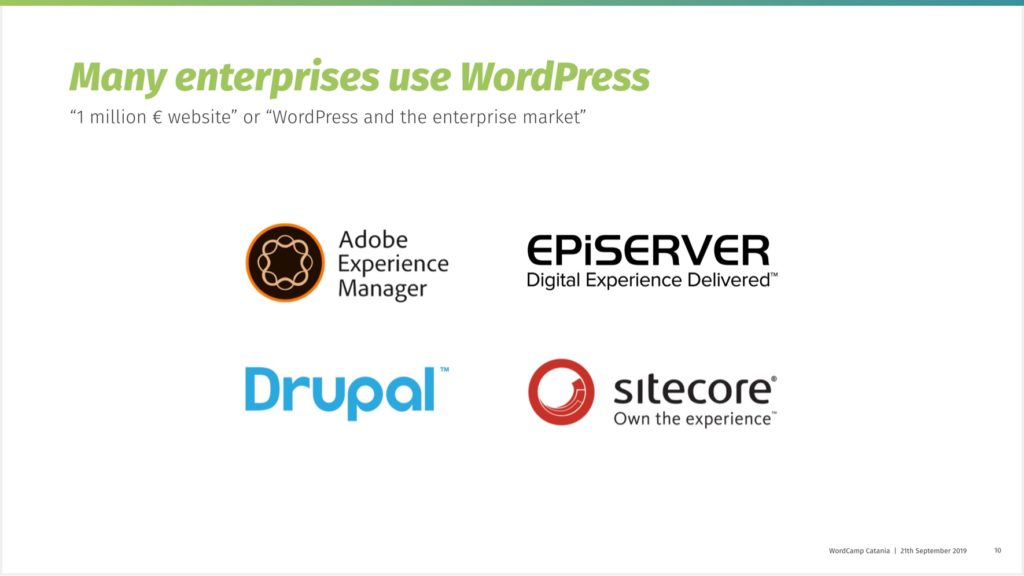 Logos of WordPress competitors in the enterprise market with experience in their name