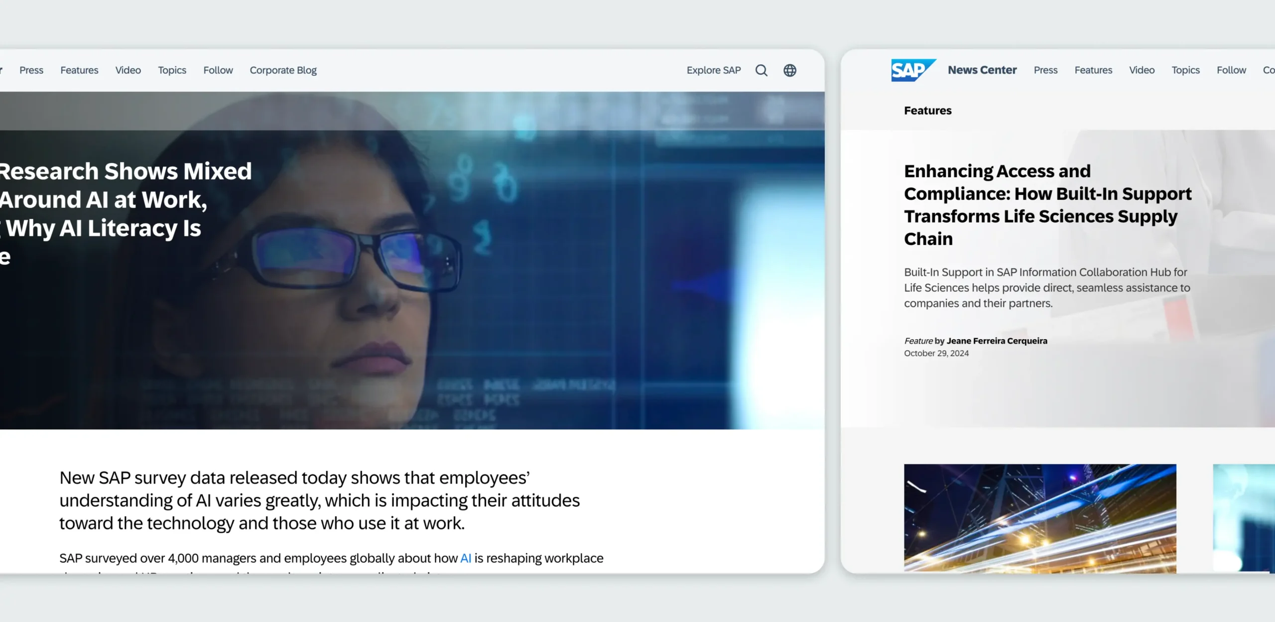 Screenshots from the SAP News website
